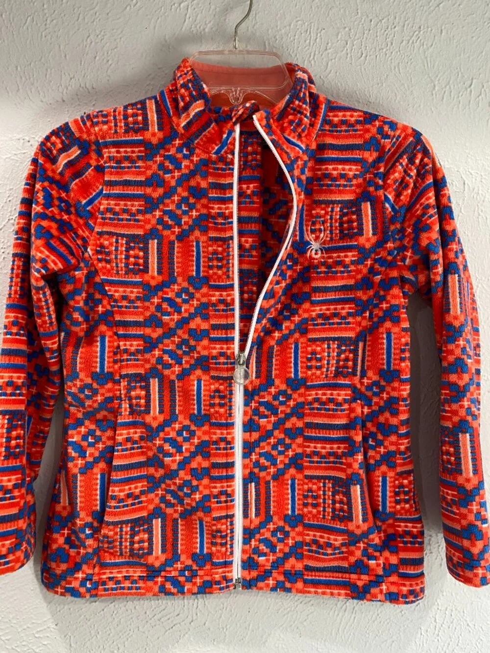Spyder NWOT girl's size M 10/12 Celeste Fleece jacket in orange, blue, and white